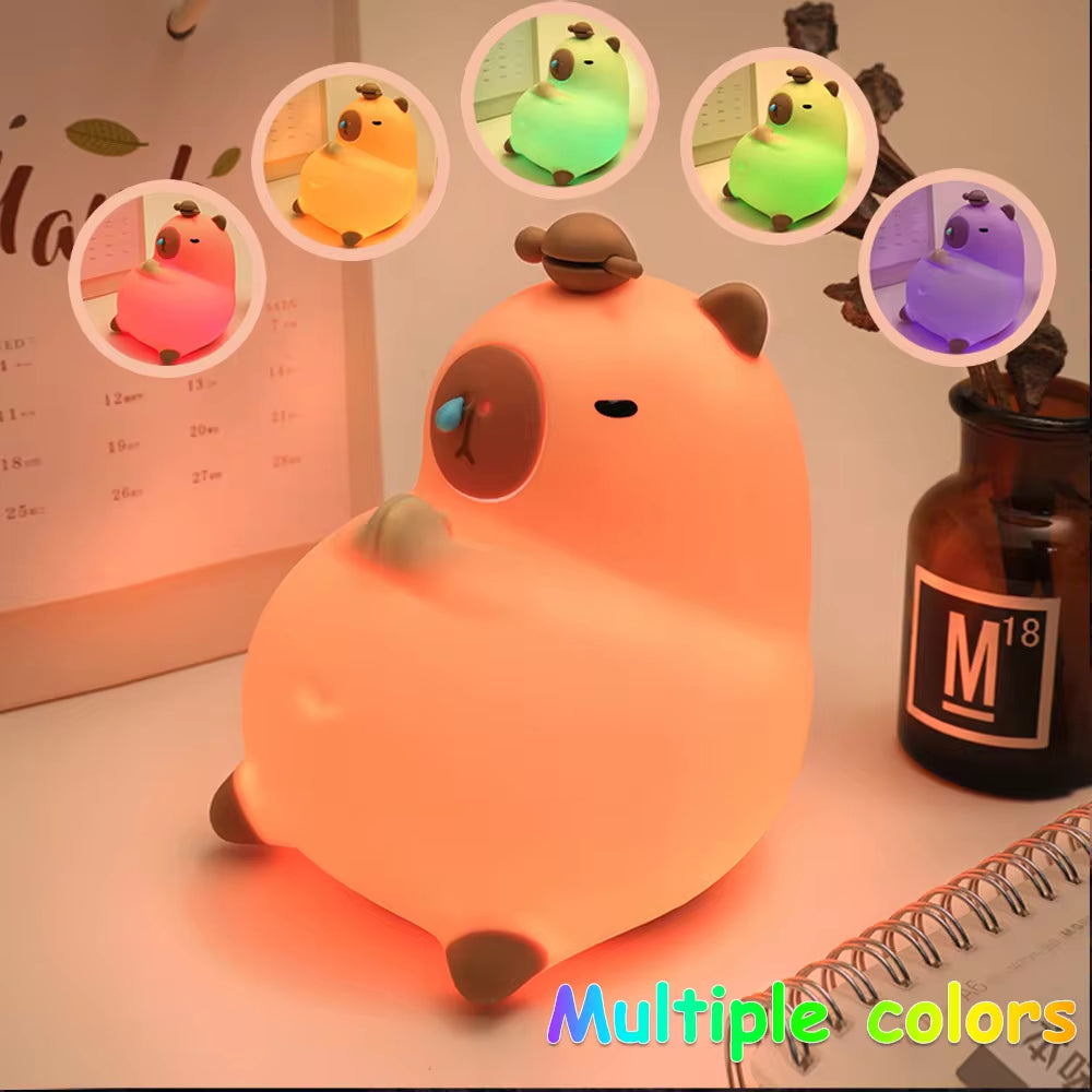 Capybara Nachtlicht für Kinder – USB wiederaufladbare Silikon-Schlaflampe mit Dimmfunktion