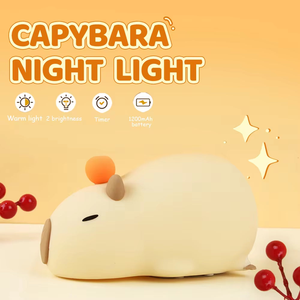 Capybara Nachtlicht für Kinder – USB wiederaufladbare Silikon-Schlaflampe mit Dimmfunktion