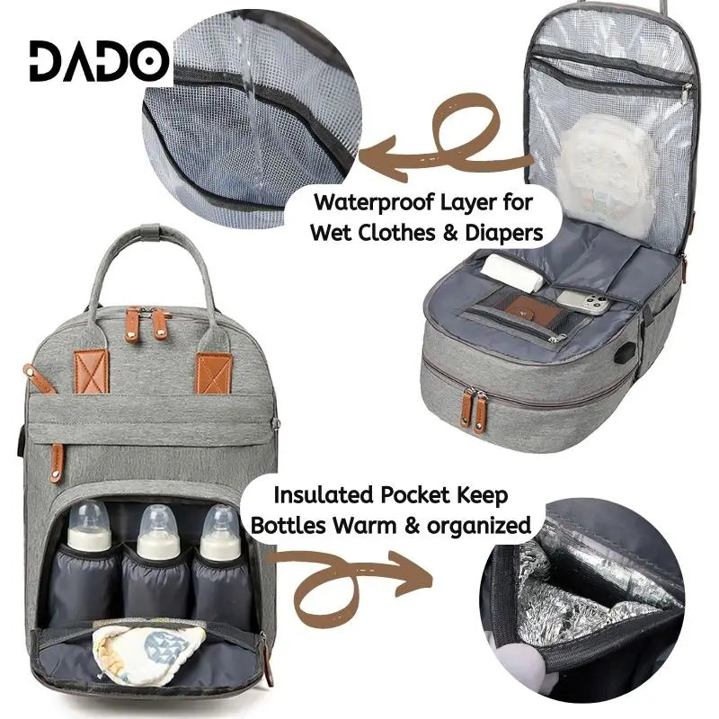 Baby Wickelrucksack Premium – Große Multifunktions-Wickeltasche mit Wickelunterlage & Kinderwagen-Befestigung