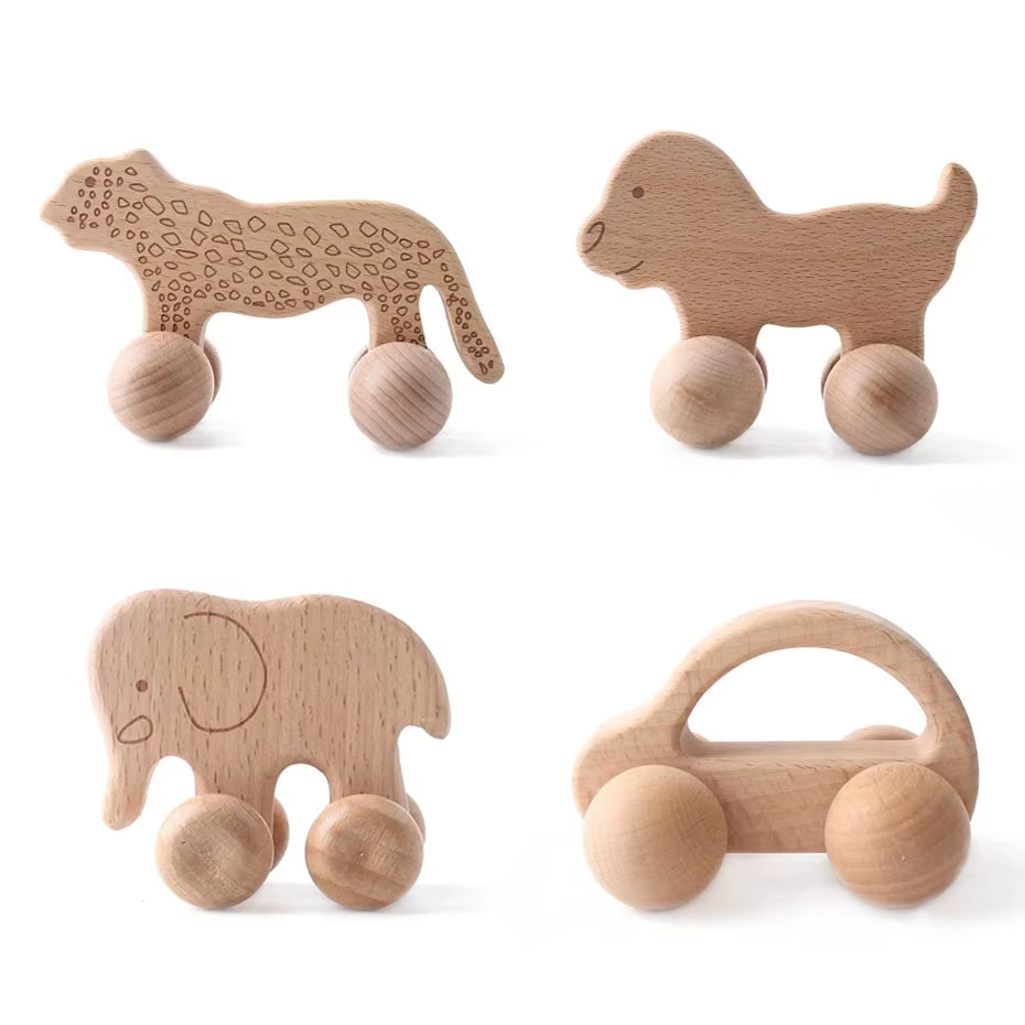 Montessori Holzauto für Babys – Greifling & Rassel aus Bio-Buchenholz (BPA-frei)