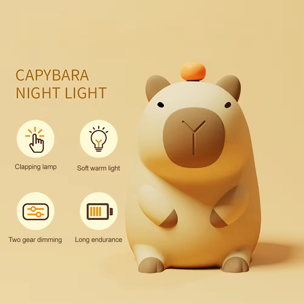 Capybara Nachtlicht für Kinder – USB wiederaufladbare Silikon-Schlaflampe mit Dimmfunktion