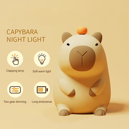 Capybara Nachtlicht für Kinder – USB wiederaufladbare Silikon-Schlaflampe mit Dimmfunktion