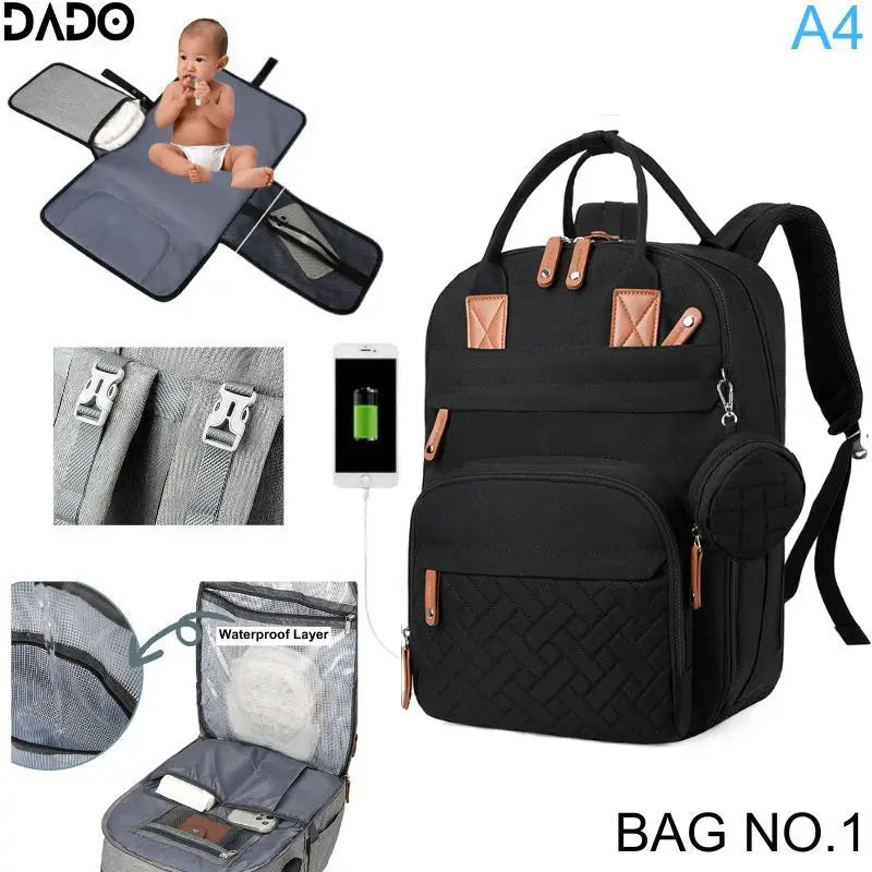 Baby Wickelrucksack Premium – Große Multifunktions-Wickeltasche mit Wickelunterlage & Kinderwagen-Befestigung