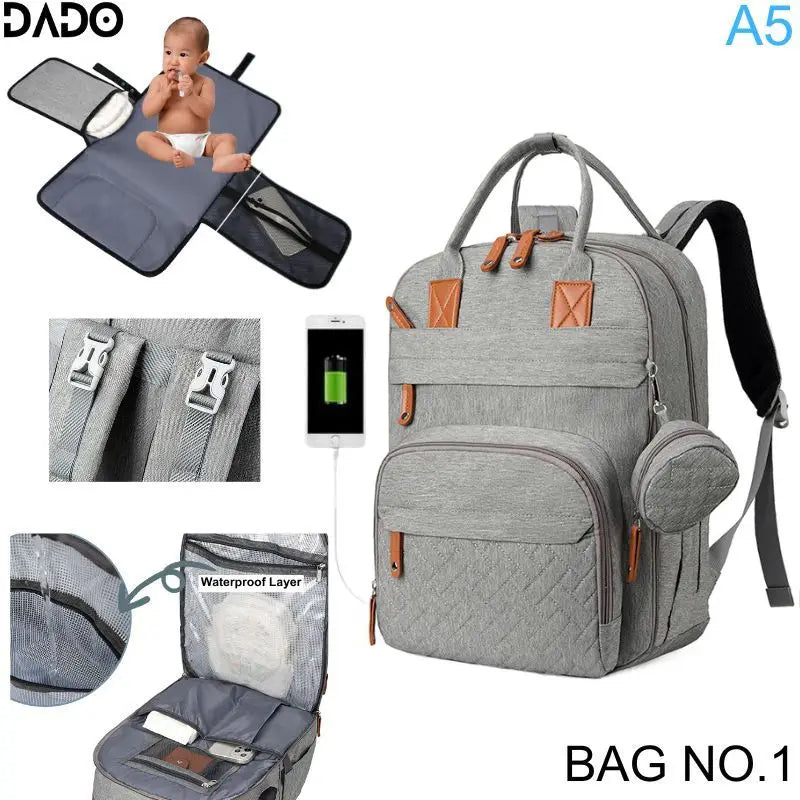Baby Wickelrucksack Premium – Große Multifunktions-Wickeltasche mit Wickelunterlage & Kinderwagen-Befestigung