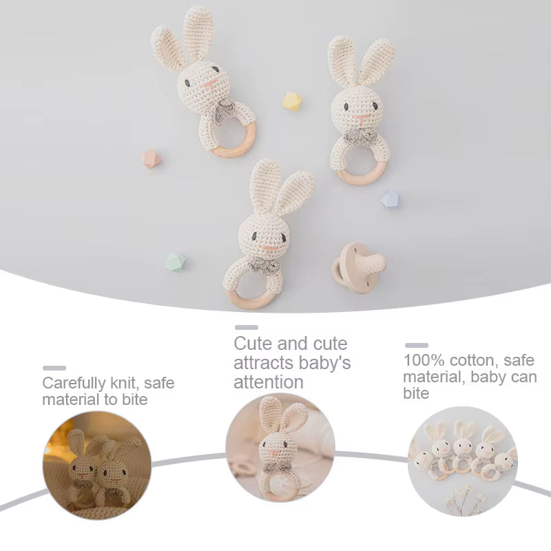 Baby Häkelrassel Hase – Handgemachte Rassel & Beißspielzeug für Neugeborene (0–12 Monate)
