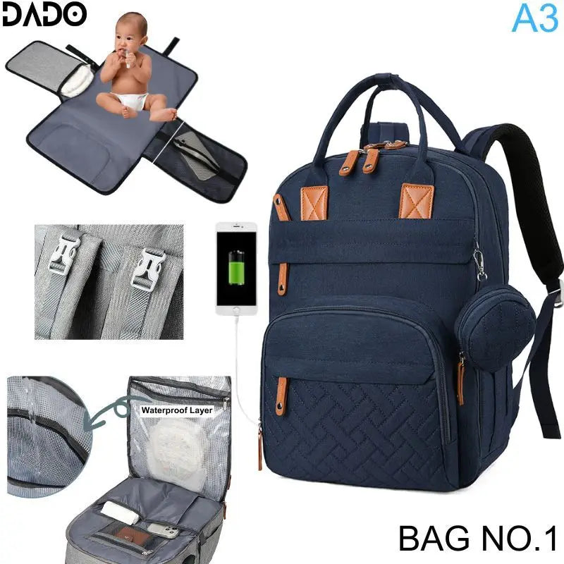 Baby Wickelrucksack Premium – Große Multifunktions-Wickeltasche mit Wickelunterlage & Kinderwagen-Befestigung